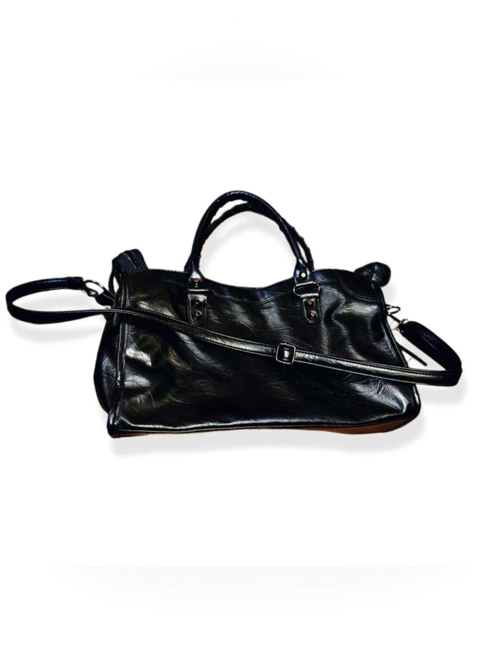 Black Leather Satchel Handbag
